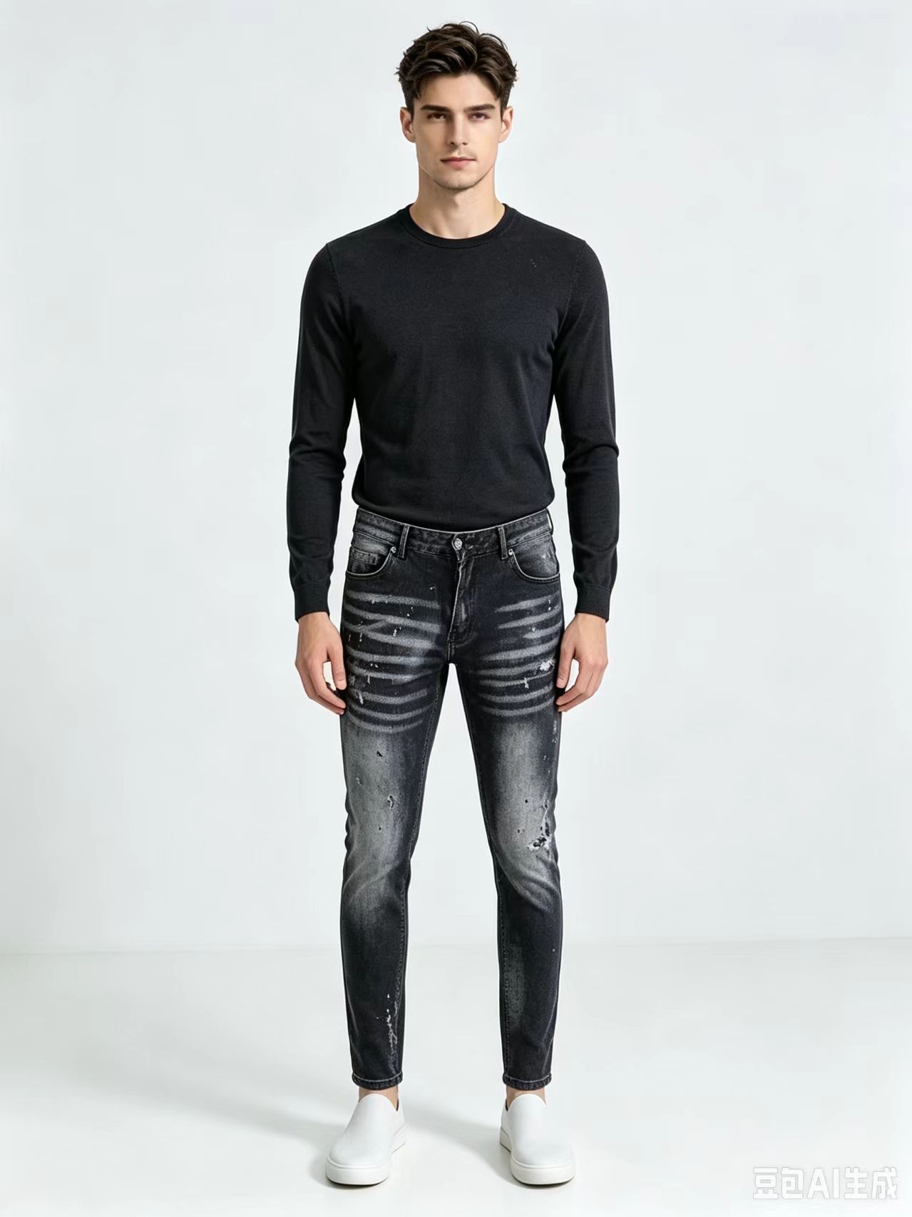 Men'S Fashion Grey Jeans - بنطلون جينز رجالي ضيق مرن بتصميم