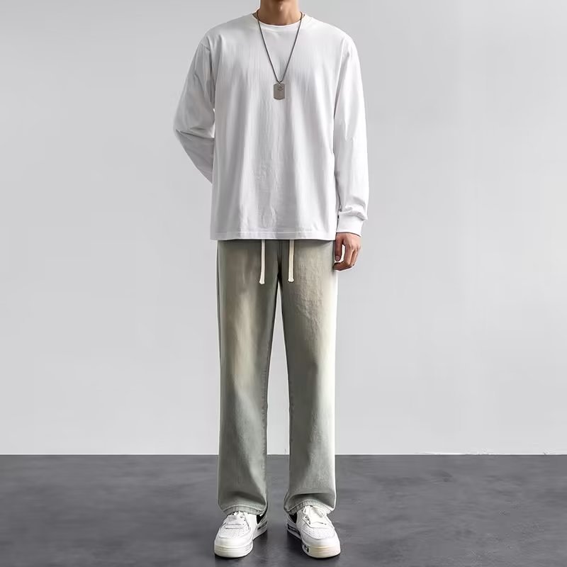 جينز رجالي كاجوال بتصميم كوري  - مراجعة Men'S Fashion Grey Jeans وسعره