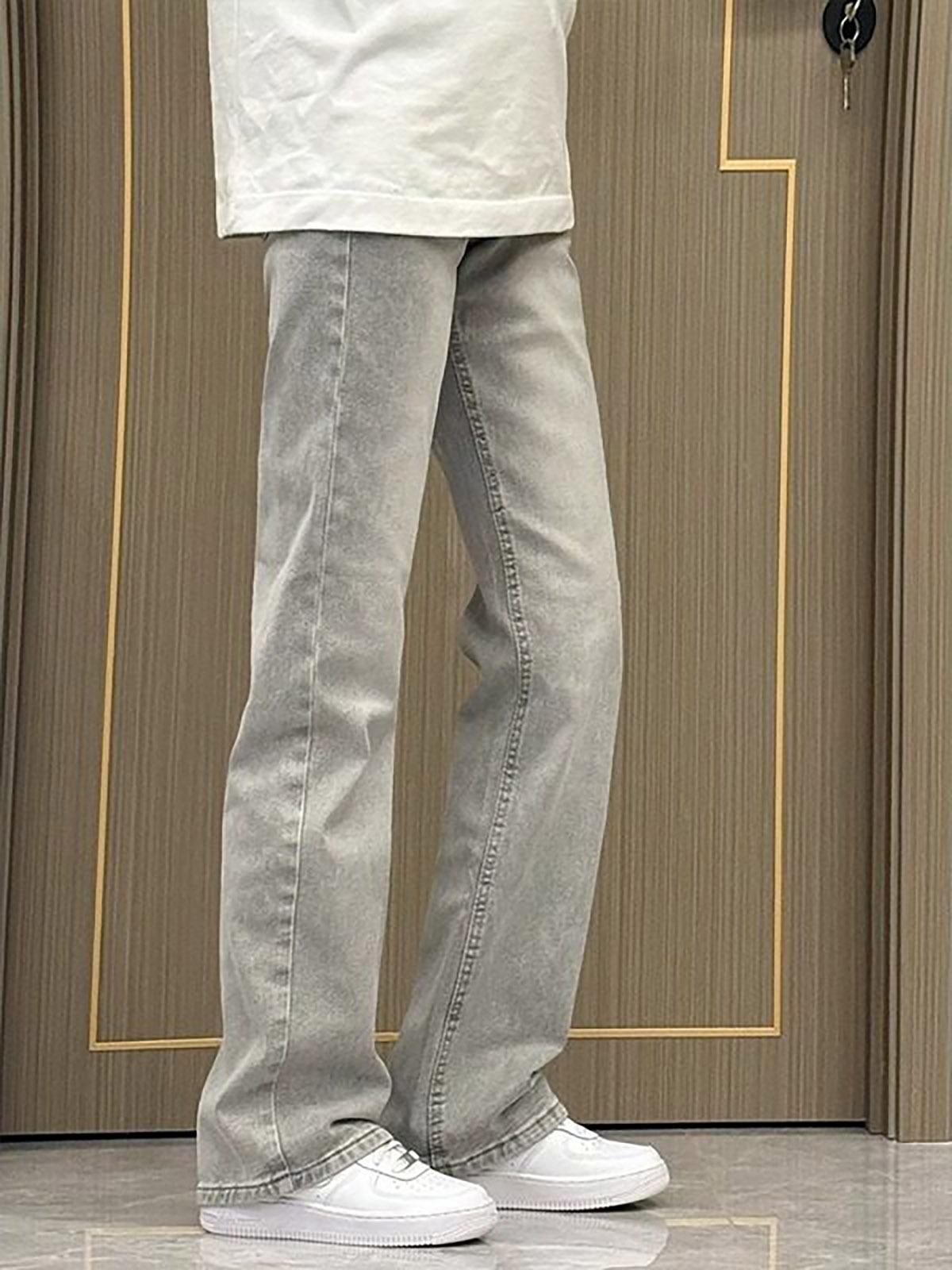 جينز رجالي مستقيم الساق بلون ر - مراجعة Men'S Fashion Grey Jeans وسعره