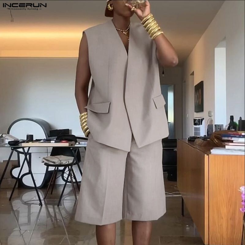 طقم رجالي من INCERUN بلون موحد - مراجعة Mens Fashion Summer وسعره